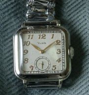 Antique Elgin square white gold filled 1920s wristwatch 